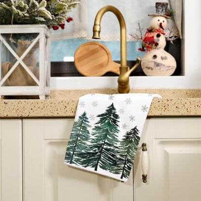 Christmas Kitchen Towels Set of 2 - Green Tree Xmas Decor, 18x26 Inches - Durable Microfiber Dish Towels