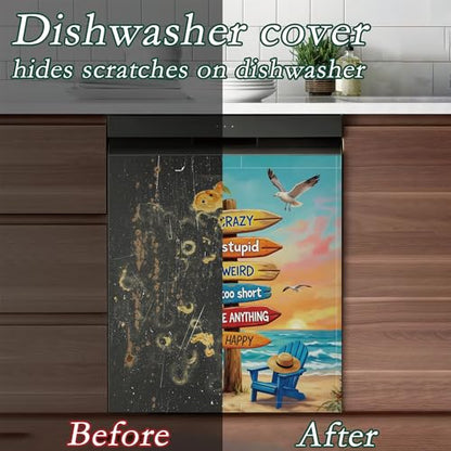 Retro Summer Beach Dishwasher Magnet Cover - Decorative & Washable Kitchen Decor 23x26 Inch