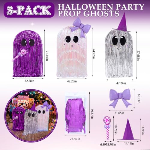 Halloween Ghost Cardboard Cutouts Set with Tinsel Curtains and Decor