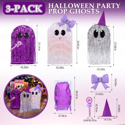 Halloween Ghost Cardboard Cutouts Set with Tinsel Curtains and Decor