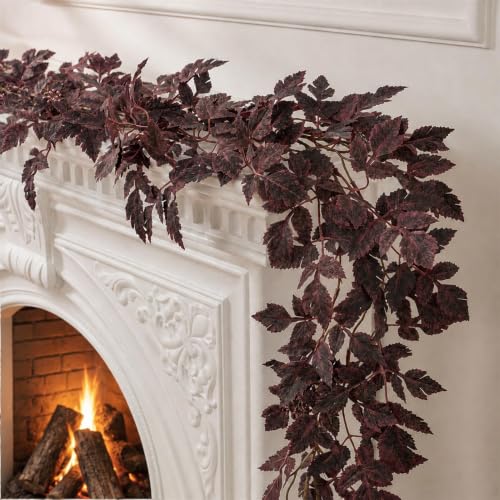 9FT Plum Cimicifuga Seeded Garland Artificial Fall Leaf Decor for Mantel