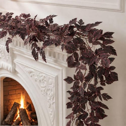 9FT Plum Cimicifuga Seeded Garland Artificial Fall Leaf Decor for Mantel