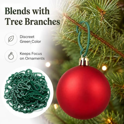 Christmas Ornament Hooks Set, Green Plastic, 100 Pieces for Tree Decoration