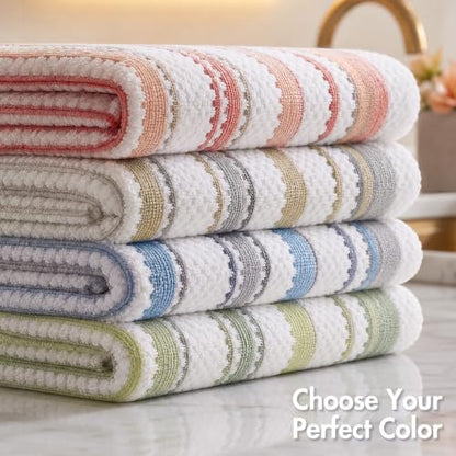 Neutral Cotton Bath Towel Set - 6-Piece, Soft Absorbent, Modern Stripe