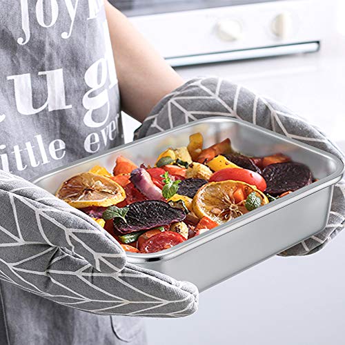 TeamFar Lasagna Pan Set of 2, Brownie Pan Deep Lasagna Pan Rectangle Cake Pan Stainless Steel for Baking Roasting, 10.7’’×8.3’’×3.2’’, Deep Dish & Heavy Duty, Dishwasher Safe & Stackable