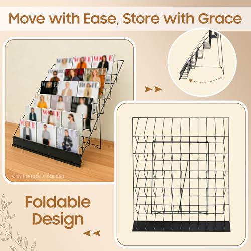 6-Tier Wire Magazine Rack - Black Metal Countertop Book & Brochure Organizer