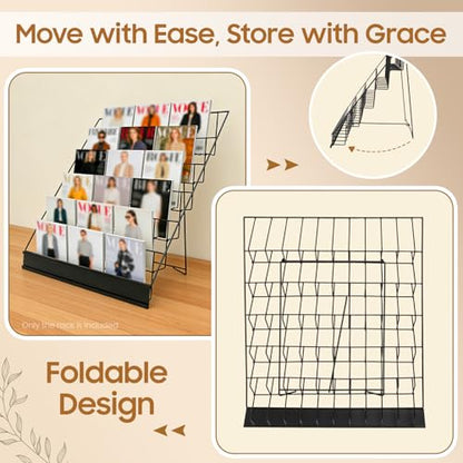 6-Tier Wire Magazine Rack - Black Metal Countertop Book & Brochure Organizer
