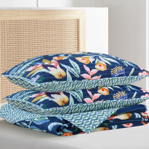 Danika Navy Quilt Set - King Reversible Cotton Bedding with Shams - Navy / Quilt - King/Cal King