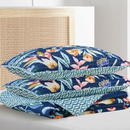 Danika Navy Quilt Set - King Reversible Cotton Bedding with Shams - Navy / Quilt - King/Cal King