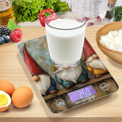 QwThum Food Scale Kitchen Digital Scale Food Ounces and Grams Dieting Baking Cooking Waterproof Glass Panels LCD Display,4 Units Scale Tare Function Gnome