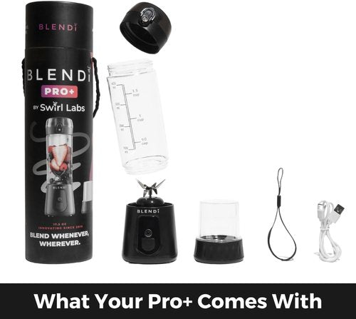 BLENDi Pro+ Portable Blender - Upgraded 120W Ice Crushing Motor, USB-C Rechargeable, 17.5oz, Black | BPA-Free & Travel-Friendly