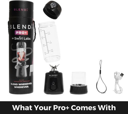 BLENDi Pro+ Portable Blender - Upgraded 120W Ice Crushing Motor, USB-C Rechargeable, 17.5oz, Black | BPA-Free & Travel-Friendly