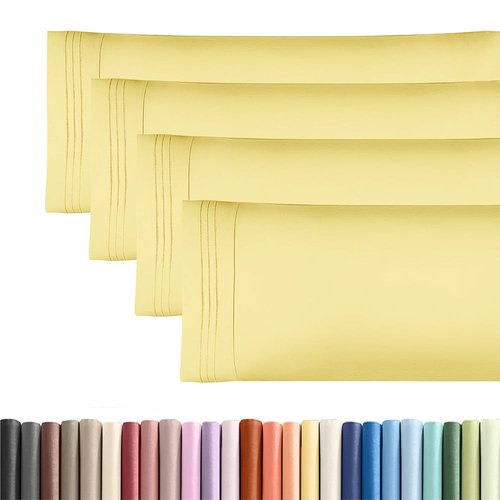 Body Pillowcases Set of 4-20x54 Long Body Pillow Case - Soft Body Pillow Cover for Sleeping & Side Sleepers - Comfy, Cozy Breathable & Fade Free - Machine Washable w/Envelope Enclosure - (Yellow)