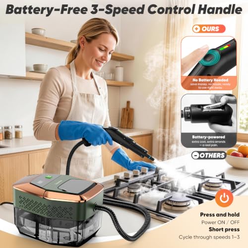 Steam Cleaner for Home with 1800ml Tank, Battery-Free Trigger, Green & Gold
