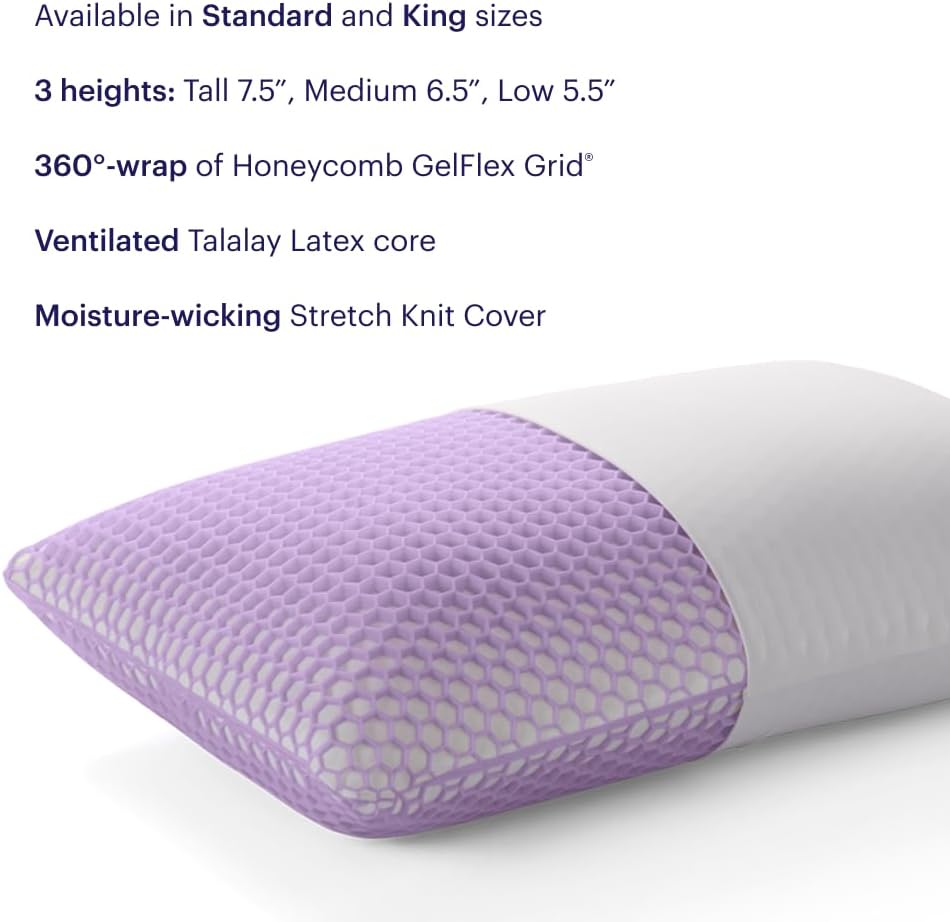 Purple Harmony Pillow - Talalay Latex Foam Cooling Pillow for Side Sleepers | Medium Feel, Standard Size