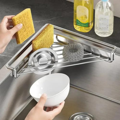 Stainless Steel Corner Sink Rack - Space Saving Triangular Draining Shelf for Kitchen & Bathroom