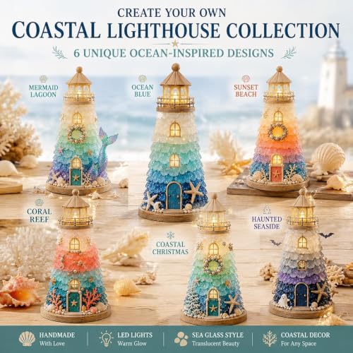 DIY Lighted Christmas Lighthouse Kit - Sea Glass Style, Set-F