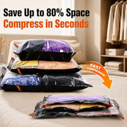 Rechargeable Vacuum Storage Bags 10-Pack Set with Portable Pump for Travel & Home