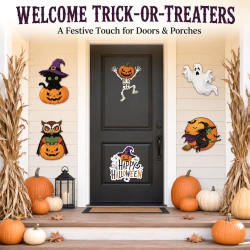 12PCS Large Vintage Halloween Cardboard Cutouts Set - Ghosts, Pumpkins, Witches & Skeletons