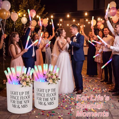 GlowStick Wedding Baskets - Pack of 2 White Felt Storage Bins with Fun Slogan
