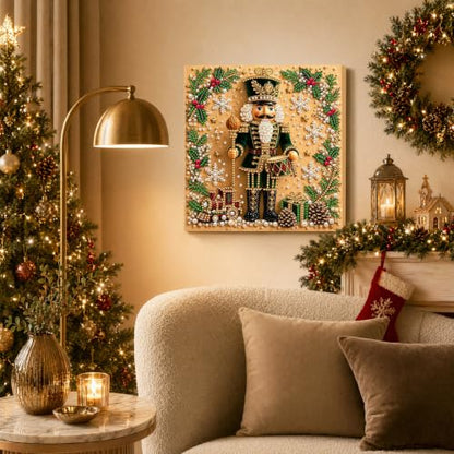 Pearl Painting Kit Nutcracker Green Christmas DIY Craft - 7.87in Stretched Canvas