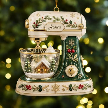Personalized Christmas Ornament - Green Stand Mixer Baking Gift