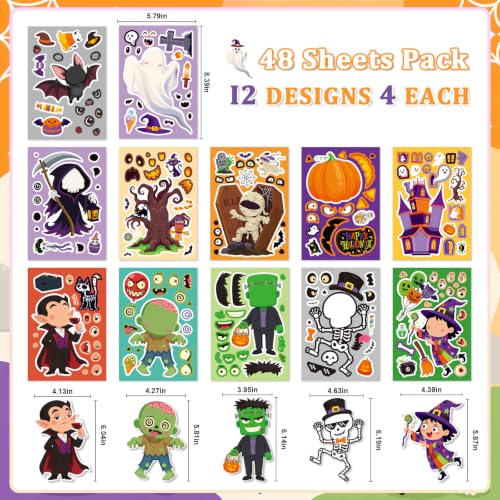 Halloween Stickers for Kids - 48 Assorted Spooky Designs - Variation of Halloween