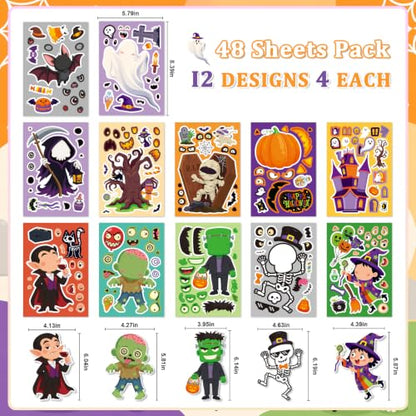 Halloween Stickers for Kids - 48 Assorted Spooky Designs - Variation of Halloween