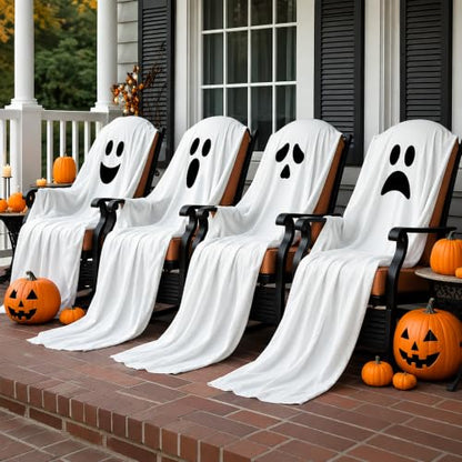 Halloween Ghost Chair Covers Set of 4 - White1, 59x63 Inch Spooky Decorations