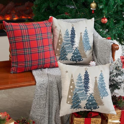 Christmas Pillow Covers 18x18 Inch Set of 2 Off-White Xmas Tree Decor for Home Couch