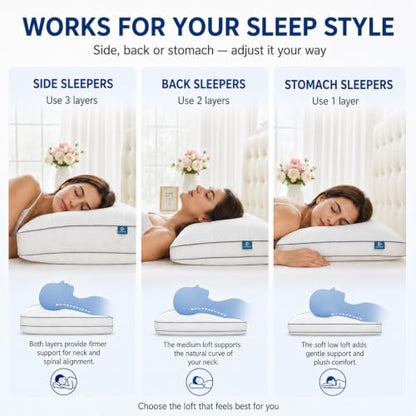 Adjustable Standard Size Pillow for Side Sleepers - White - 1 Pack