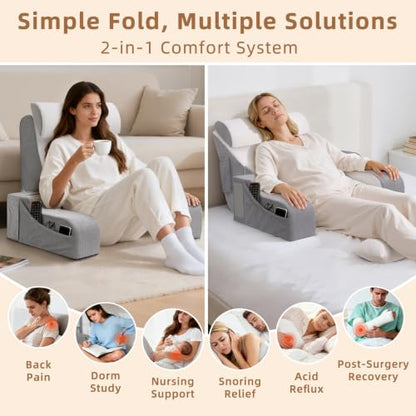 Foldable Reading Pillow for Sitting in Bed - White, 19 Inch, Adult