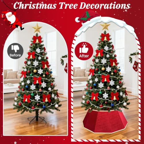 Christmas Tree Skirt Velvet Foldable Collar Red - DeckTheHalls
