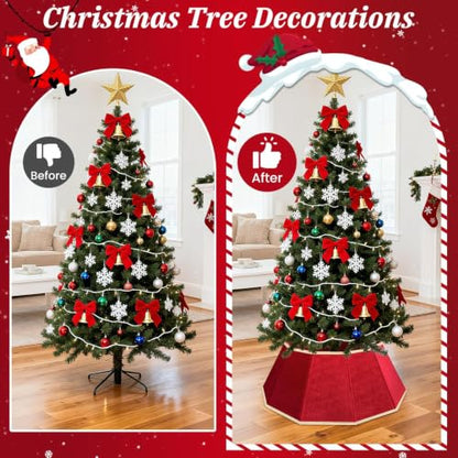 Christmas Tree Skirt Velvet Foldable Collar Red - DeckTheHalls