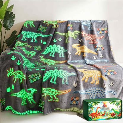 Dinosaur Glow in the Dark Blanket for Boys 50x60 Inches - Kids Bed & Travel Throw