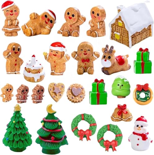 24 Pcs Mini Gingerbread Men Christmas Resin Figurines - Holiday Decor