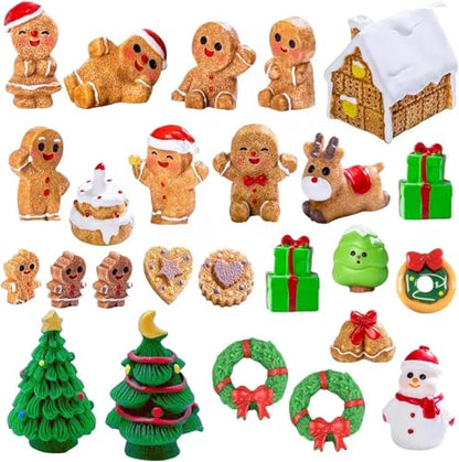 24 Pcs Mini Gingerbread Men Christmas Resin Figurines - Holiday Decor