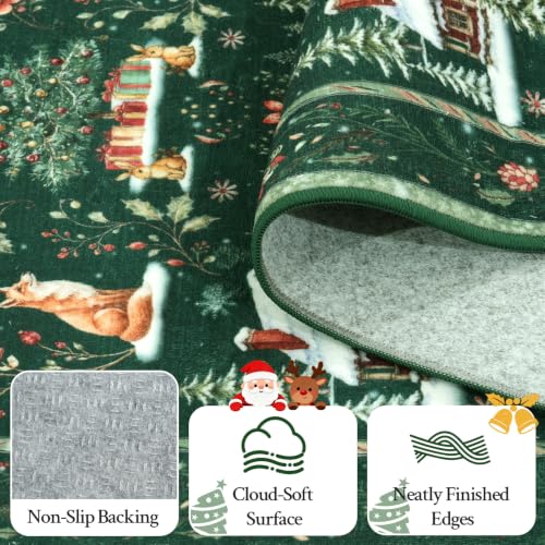 Green Christmas Runner Rug 2x10 Non Slip Washable Hallway Entryway