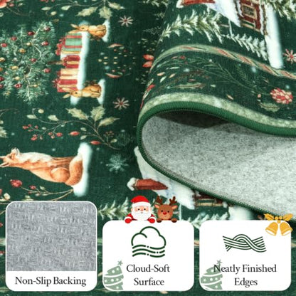 Green Christmas Runner Rug 2x10 Non Slip Washable Hallway Entryway