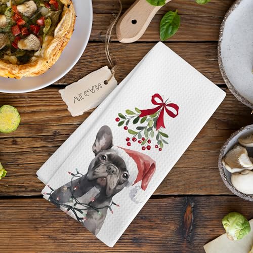 French Bulldog Christmas Kitchen Towels - Bulldog Holiday Gift, 16x24 Inches