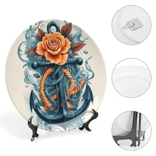 Decorative Ceramic Plate with Stand - Rose Anchor Wall & Table Decor