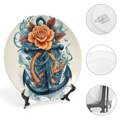 Decorative Ceramic Plate with Stand - Rose Anchor Wall & Table Decor
