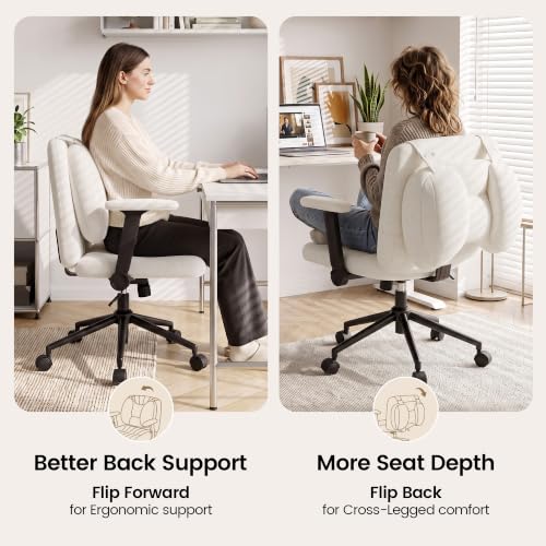 Beige Ergonomic Cross-Legged Office Chair with Lumbar Support & Flip Arms