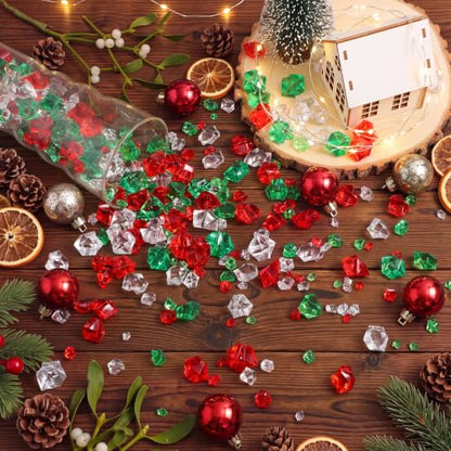 Christmas Acrylic Gems Set - Red, Green & Clear Fake Crystals, 570 pcs