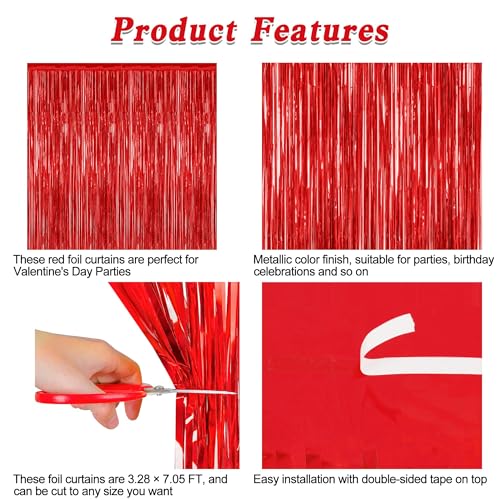 Red Valentines Christmas Foil Curtain Streamer Set - 4 Pack