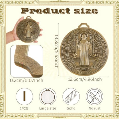 Large Gold Saint Benedict Medal Wall Decor - Religious Protection Symbol