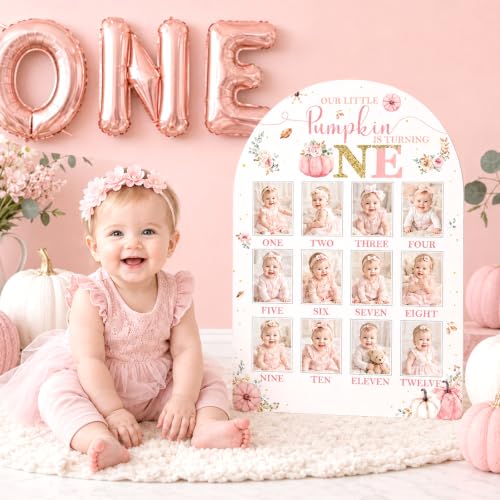 Pink Pumpkin First Year Photo Board - 1st Birthday Keepsake Decor