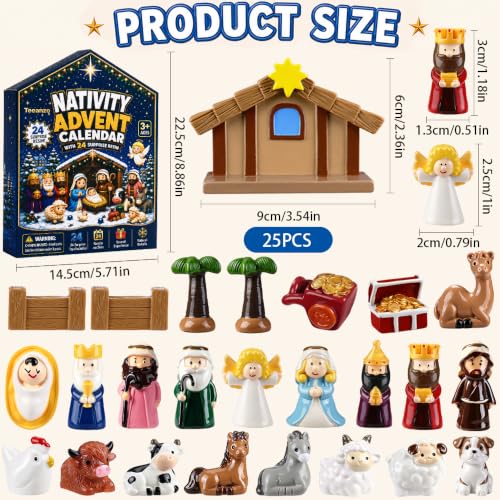 Nativity Advent Calendar with Resin Figures - 24 Day Christmas Scene Set