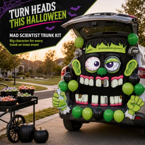 Halloween Trunk or Treat Car Decoration Kit - Green Monster Face - Frank Variation