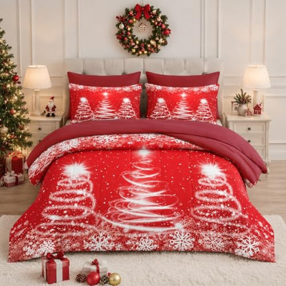 Queen Christmas Comforter Set with Sheets - Star Pattern, 7 Pieces Winter Bedding